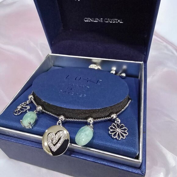 Brilliance Fine Silver Amazonite & Crystal Quartz Adjustable Charm Bracelet 10" - Picture 9 of 11